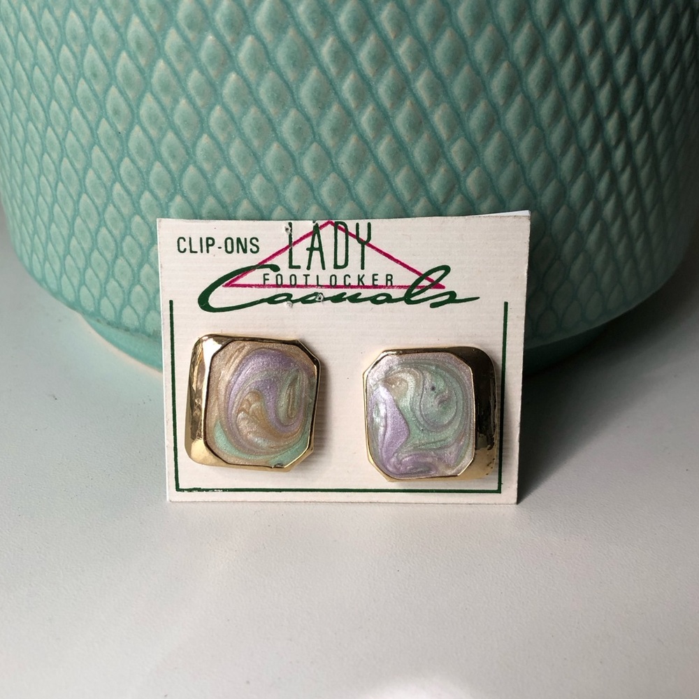 Vintage Pastel & Gold Clip-On Earrings - Lady Footlocker deadstock jewelry